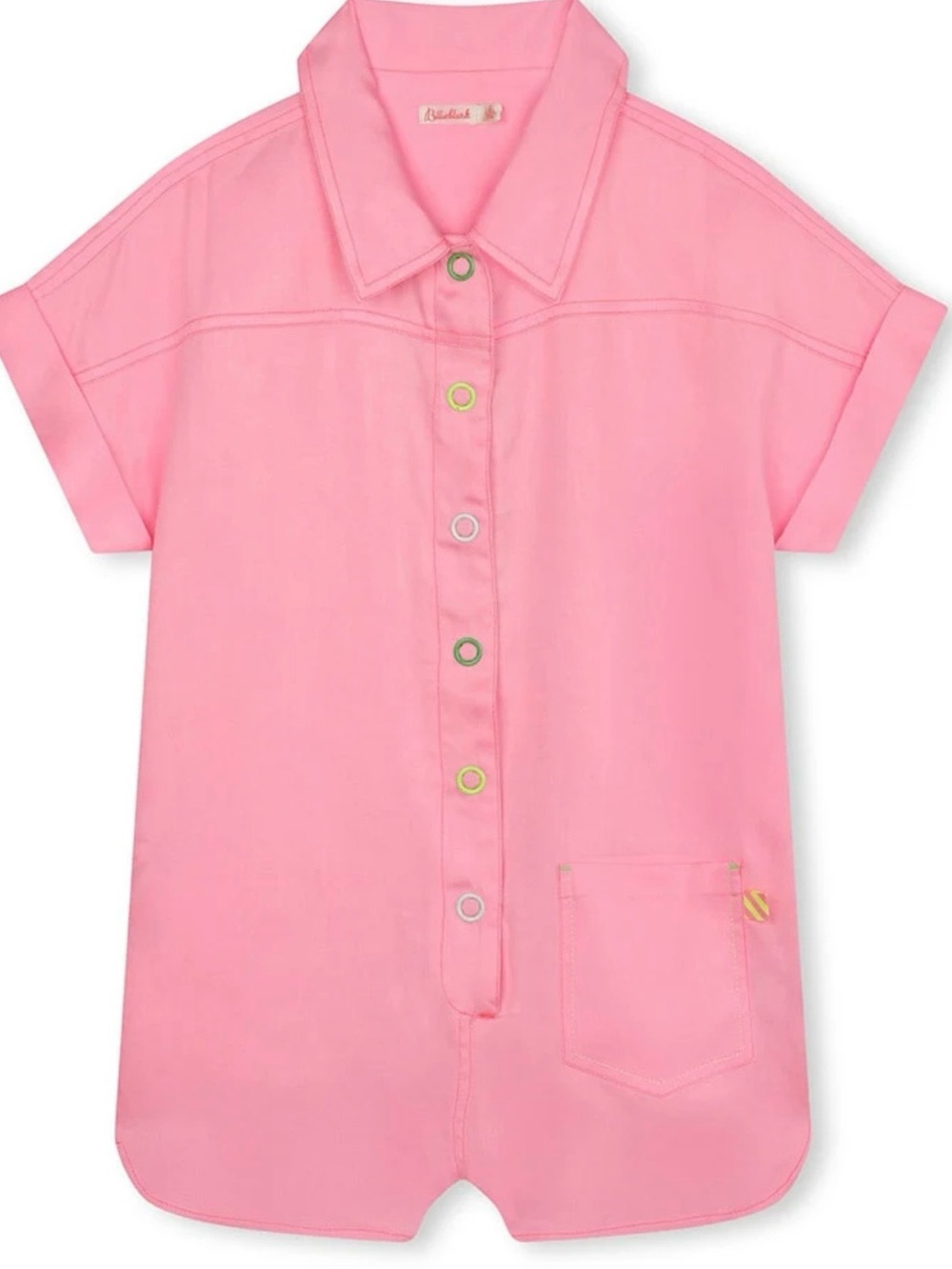 Billieblush Pink Short-Sleeve Button Romper Shirt